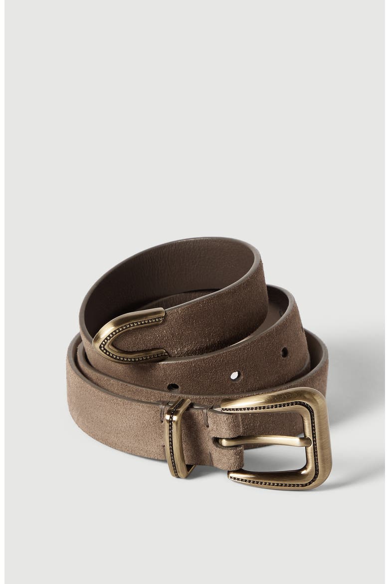 Suede belt with monili, Alternate, color, Brown