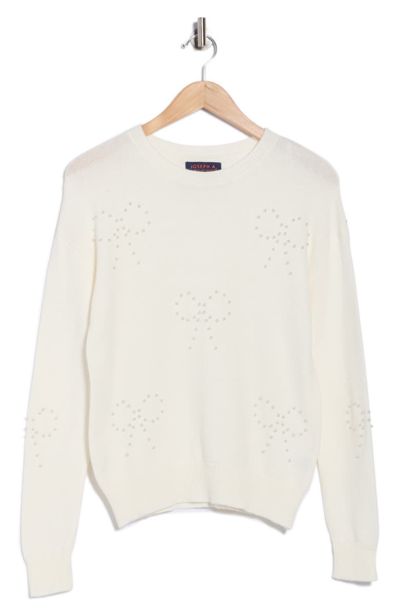 Joseph A Pearly Bow Embellished Sweater, Alternate, color, Egret