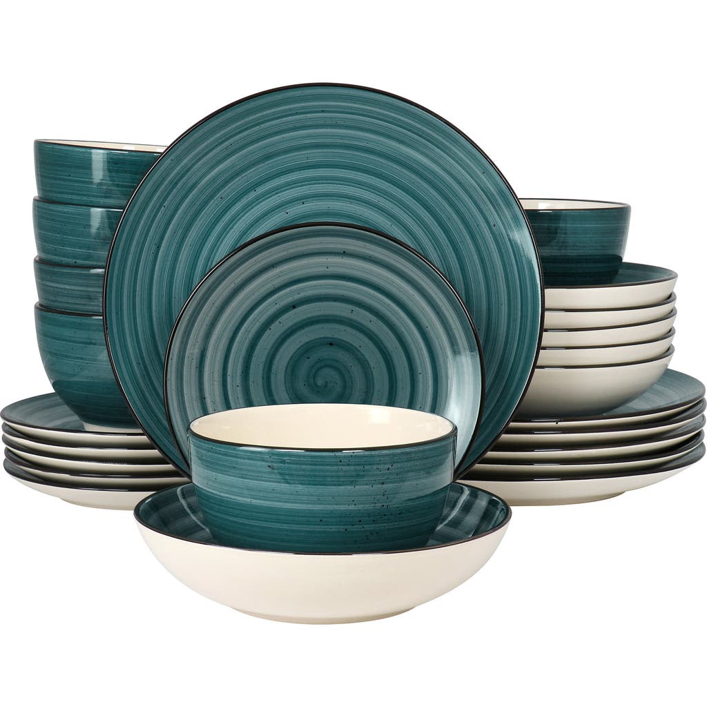 Elama Gia 24 Piece Round Stoneware Dinnerware Set In Green