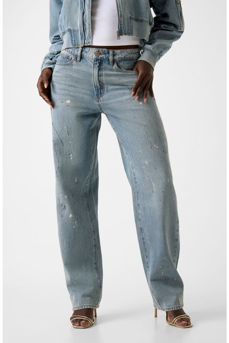 Paint Splatter Relaxed Barrel Leg Jeans, Main, color, DENIM