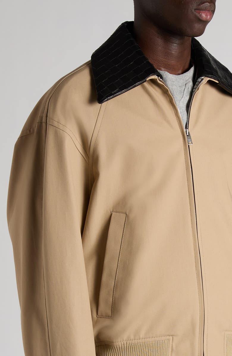 Bottega Veneta Fluid Cotton Twill Blouson Jacket with Detachable Intrecciato Leather Collar, Alternate, color,