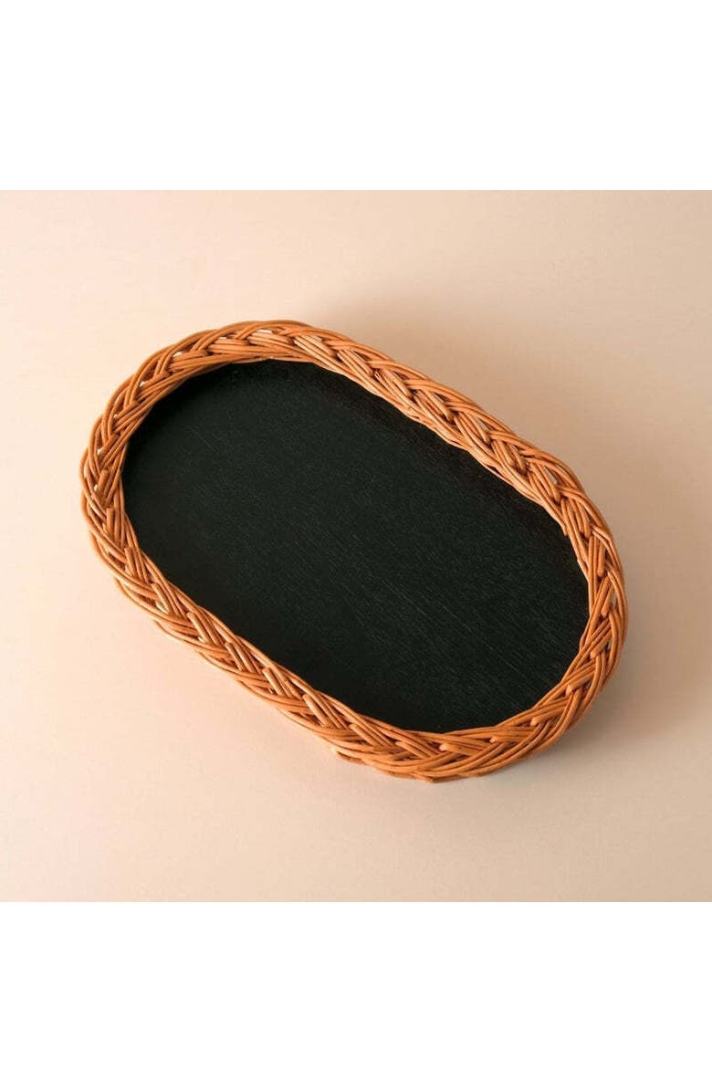 Mela Artisans Wicker & Wood Serving Tray, Main, color, Brown