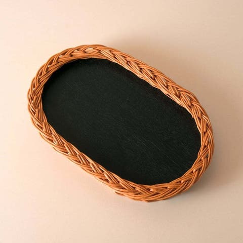 Wicker & Wood Serving Tray