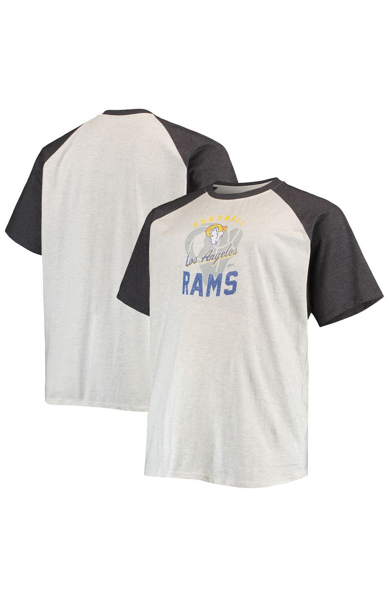 PROFILE Men's Oatmeal/Heathered Charcoal Los Angeles Rams Big & Tall Raglan T-Shirt, Alternate, color, 