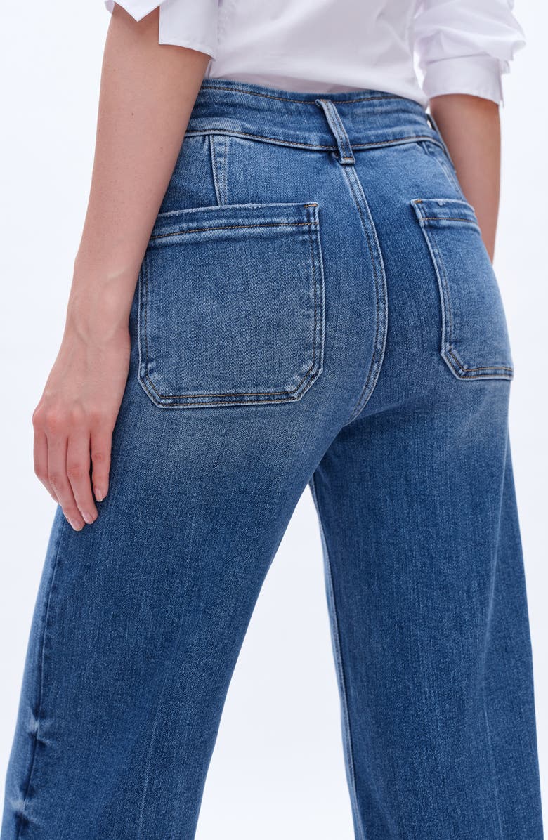 Bayeas Frayed Welt Pocket High Waist Crop Wide Leg Jeans, Alternate, color, Medium Blue