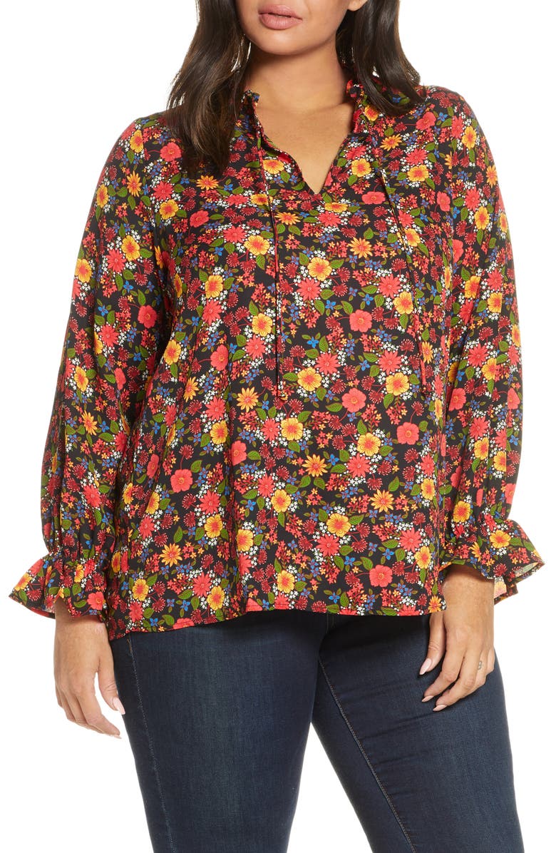 Bobeau Print Tie Neck Blouse, Main, color, 