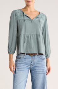Lucky Brand Long Sleeve Cotton Babydoll Top