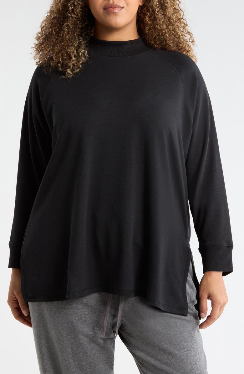 Eileen Fisher Mock Neck Terry Tunic Top, Main, color, Black