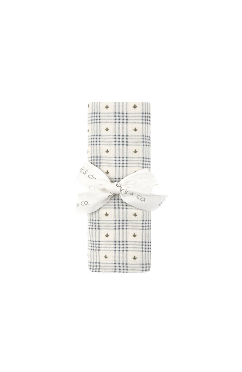 Ely's & Co. Cotton Floral Plaid Collection - Muslin Swaddle, Alternate, color, Ivory/Blue