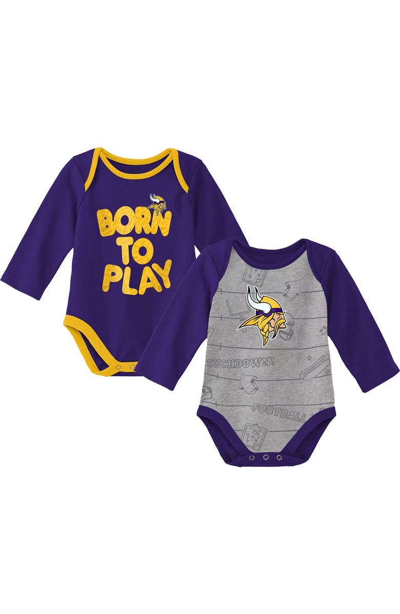 Outerstuff Newborn & Infant Purple/Heathered Gray Minnesota Vikings Born To Win Two-Pack Long Sleeve Bodysuit Set, Main, color, 