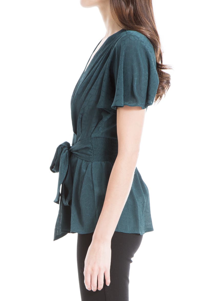 Satin Flutter Sleeve Blouse, Alternate, color, MARINE