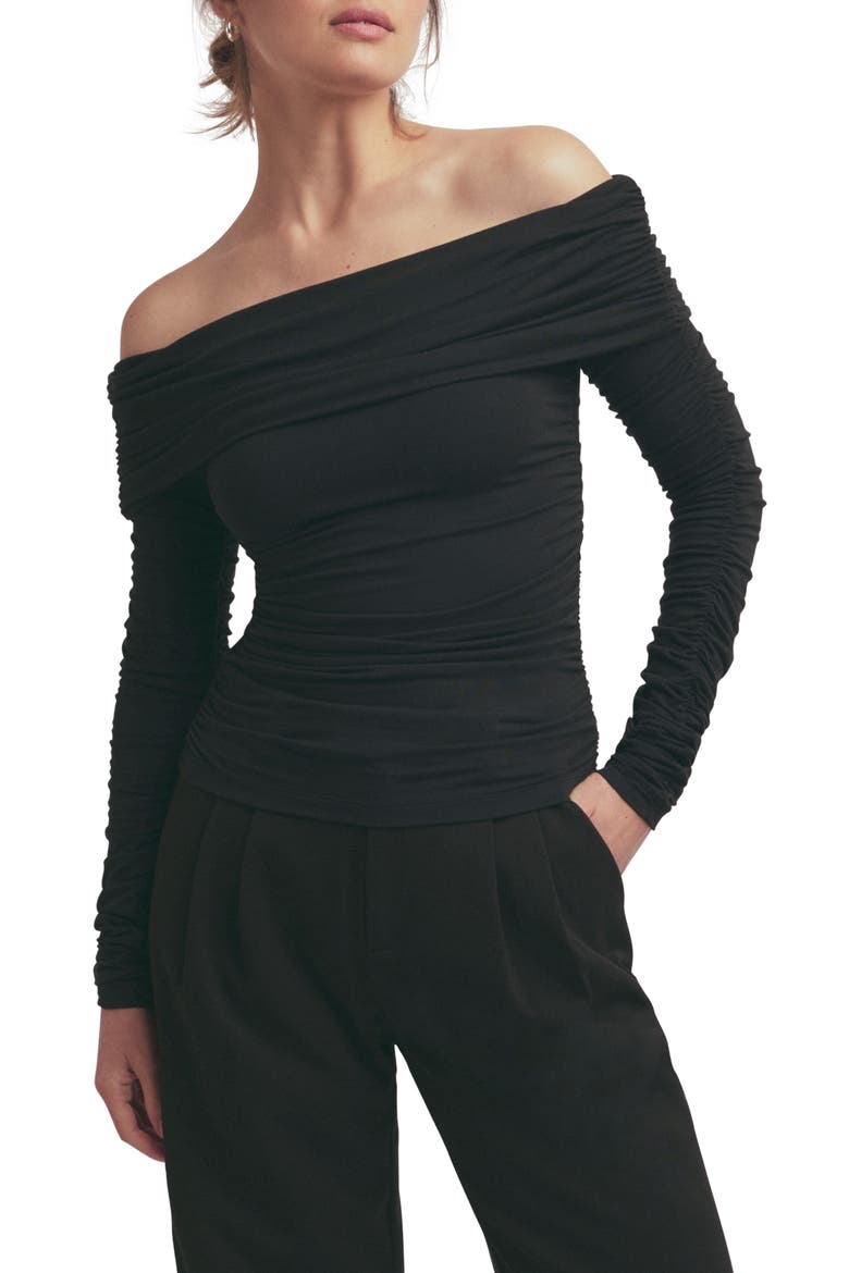 The Night Out Ruched Off the Shoulder Top, Main, color, BLACK