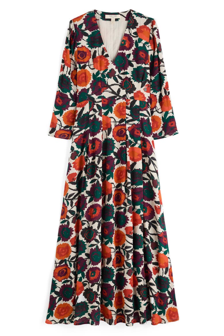 Etta Floral Pleated Midi Dress, Alternate, color, FIGURATIVE FLORAL ARAN