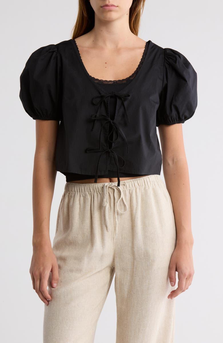 Abound Tie Front Cotton Poplin Crop Top, Main, color, 