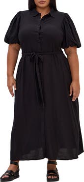 City Chic Freya Puff Sleeve Tie Belt Shirtdress