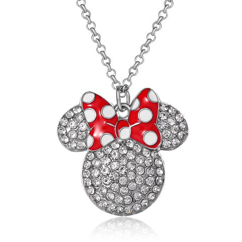Fashion Red Polka Dot Bow Crystals Pave Necklace