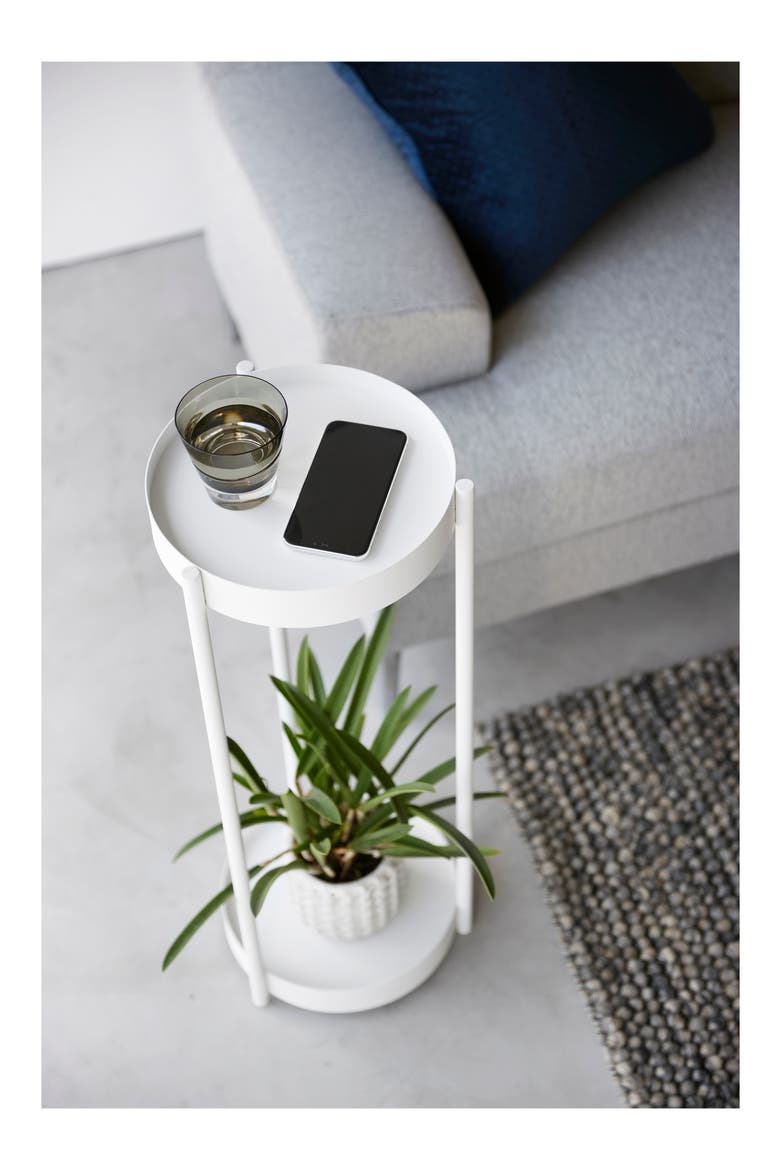 Rolling Two-Tier Plant Stand, Alternate, color, WHITE