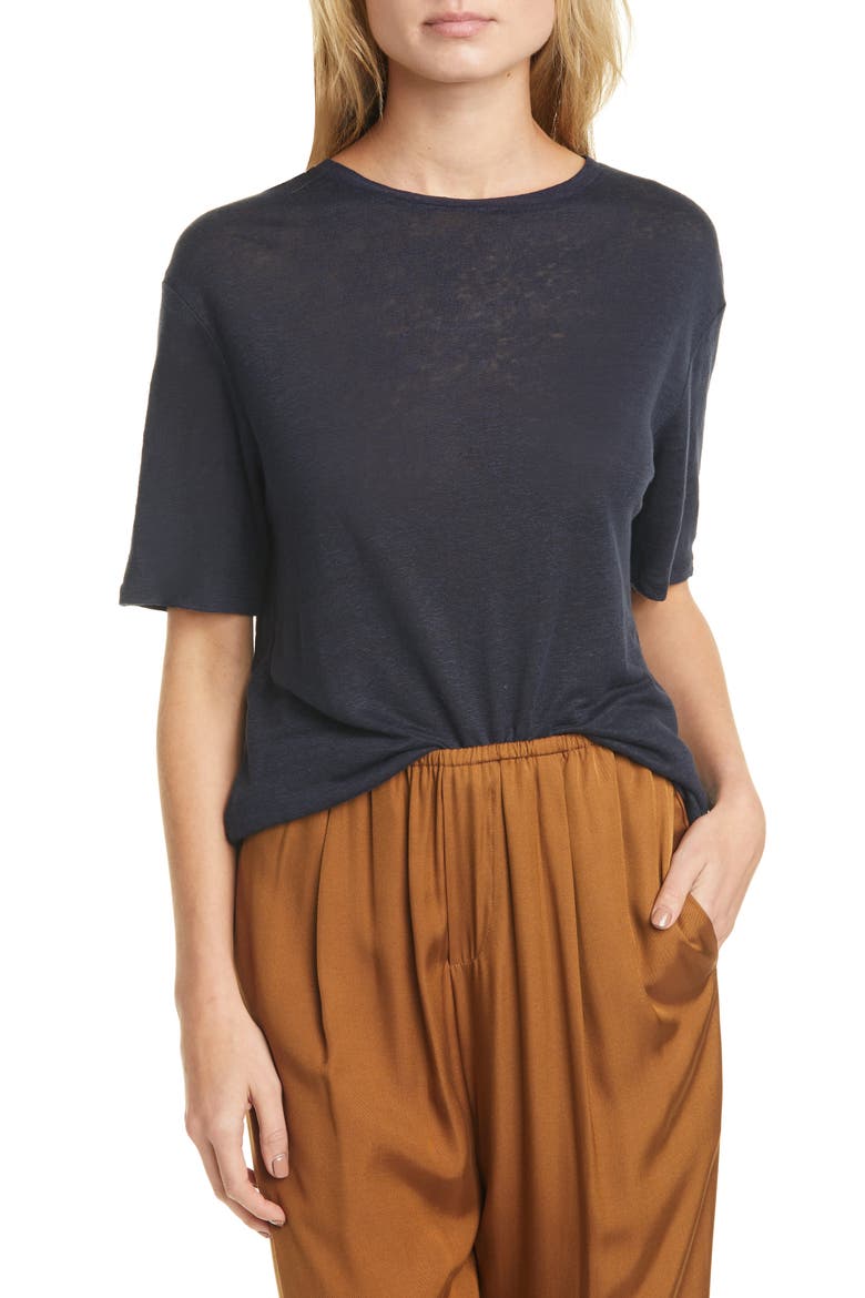 Boyfriend Slub Linen T-Shirt, Main, color, COASTAL