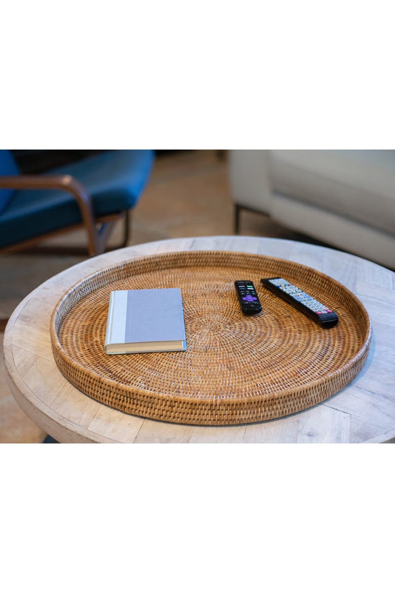 Artifacts Rattan Round Serving / Ottoman Tray, Alternate, color, Honey Brown