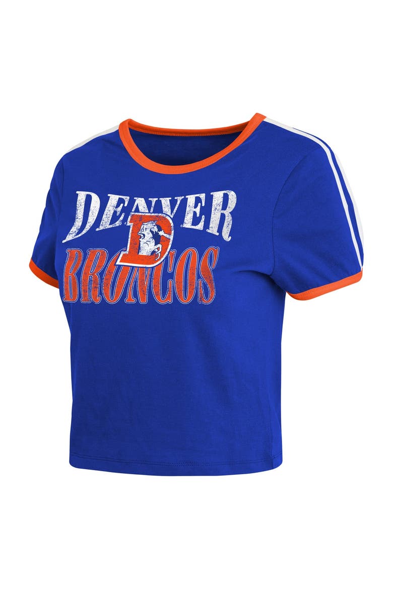 Women's WEAR by Erin Andrews  Royal Denver Broncos Cropped Throwback Ringer Baby T-Shirt, Alternate, color, Royal