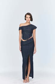 Jendue Women's Vonk Asymmetric Denim Skirt - Stylish High-Slit Midi