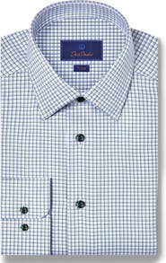 David Donahue Trim Fit Shadow Check Cotton Herringbone Dress Shirt