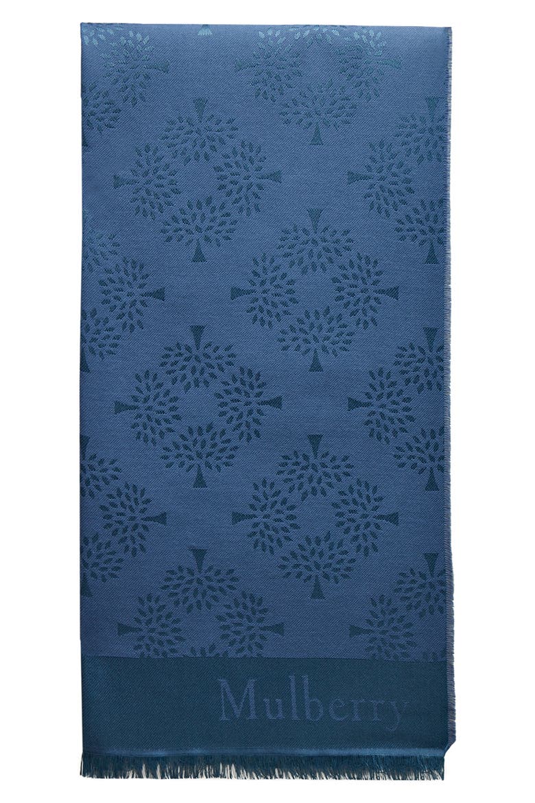 Tree Jacquard Silk & Cotton Scarf, Main, color, BLUE HORIZON