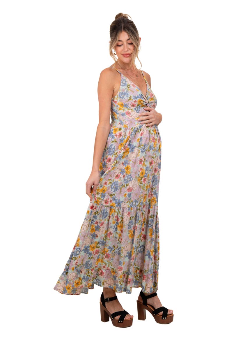 Floral Twist Front Cutout Maxi Dress, Alternate, color, Mint Green