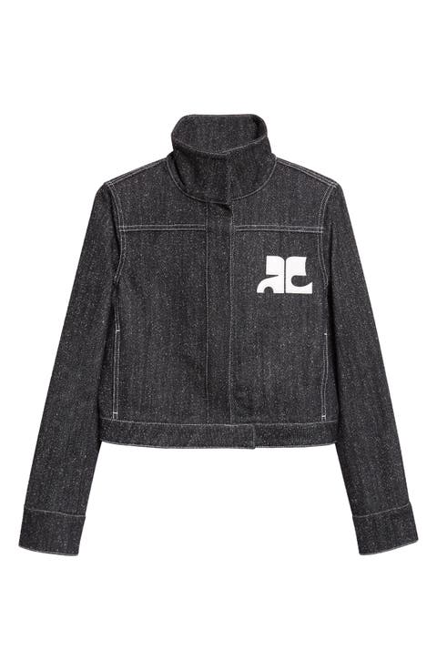 Crop Cotton Blend Denim Tweed Jacket