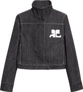 Courrèges Crop Cotton Blend Denim Tweed Jacket