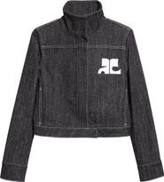 Courrèges Crop Cotton Blend Denim Tweed Jacket