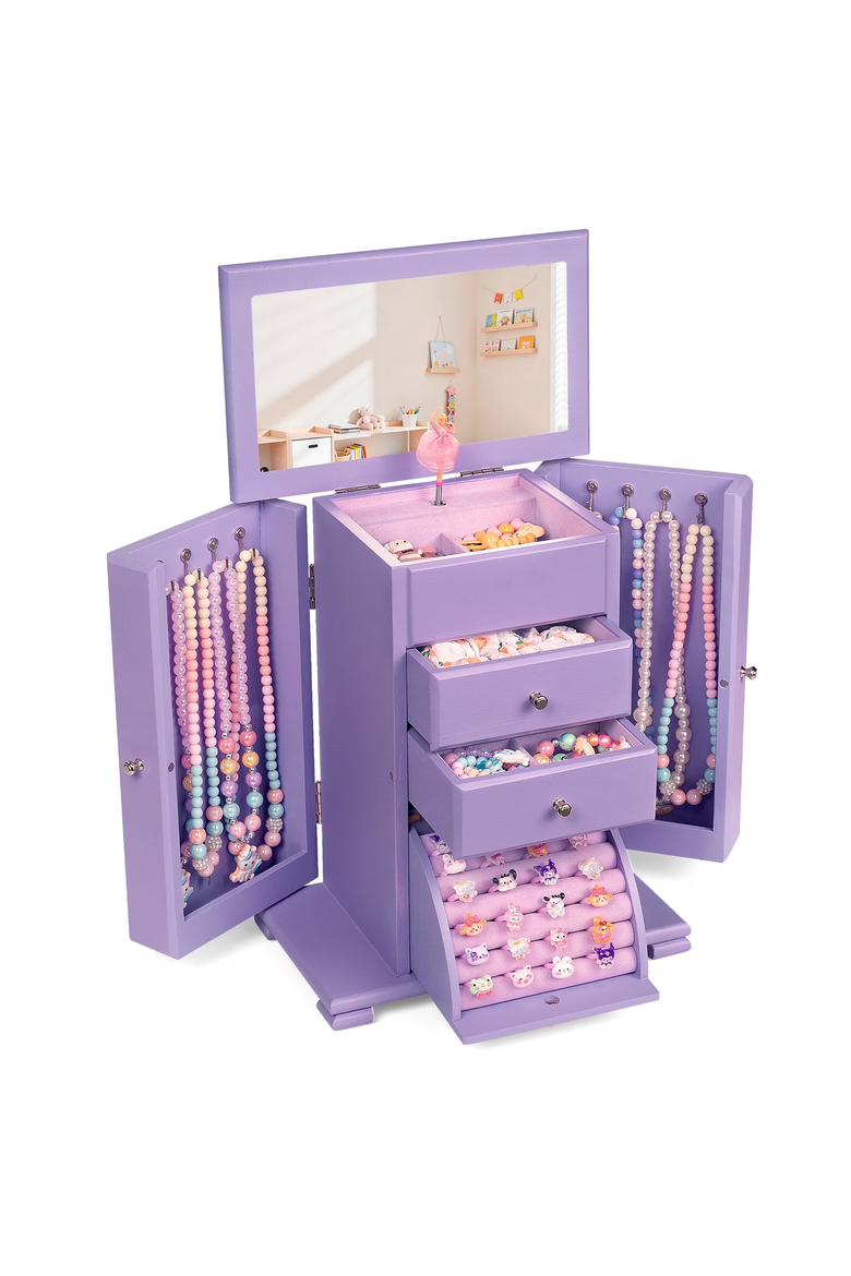Wooden Musical Jewelry Box, Main, color, Purple