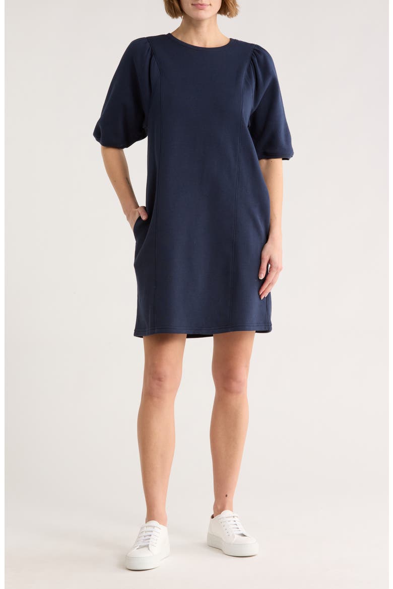 Puff Sleeve Knit Dress, Main, color, NAVY STILL
