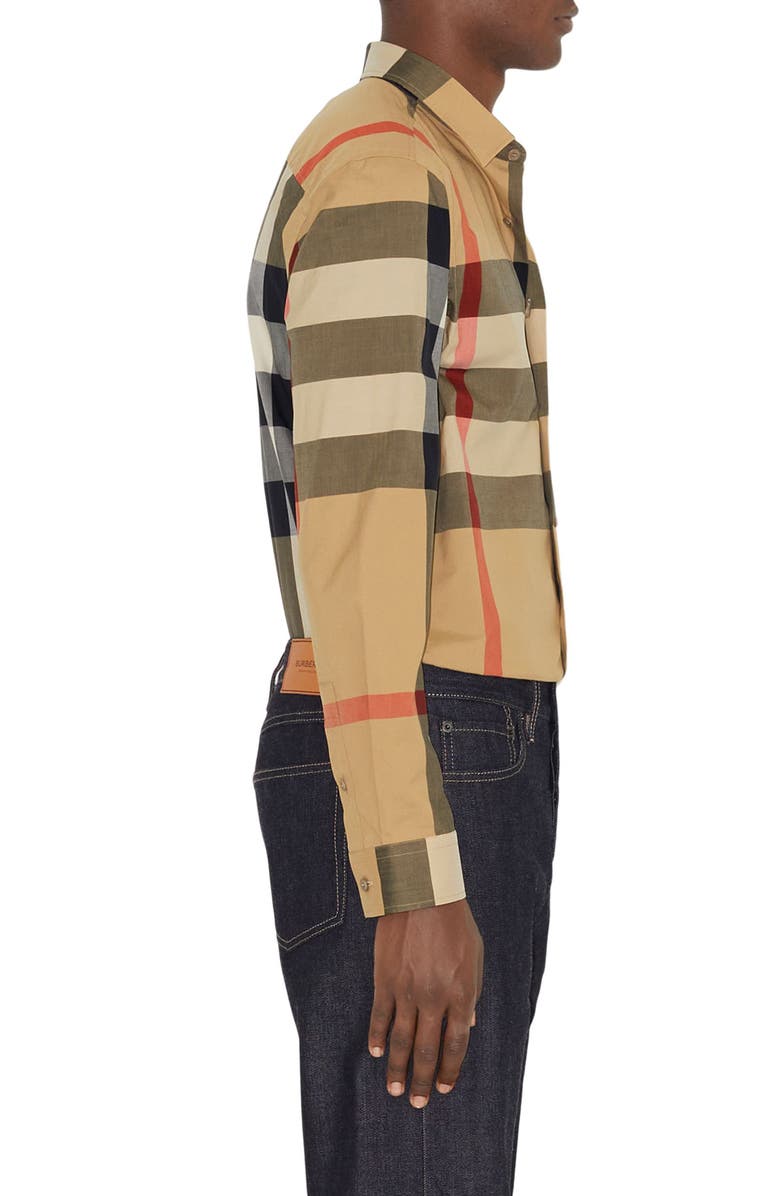 Burberry Summerton Heritage Check Cotton Button-Up Shirt, Alternate, color, Archive/ Beige