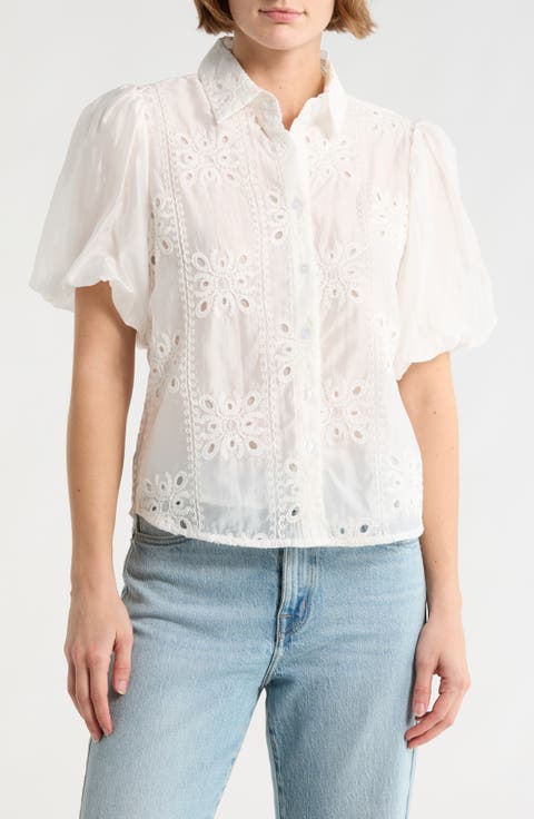 Bubble Sleeve Button Front Top