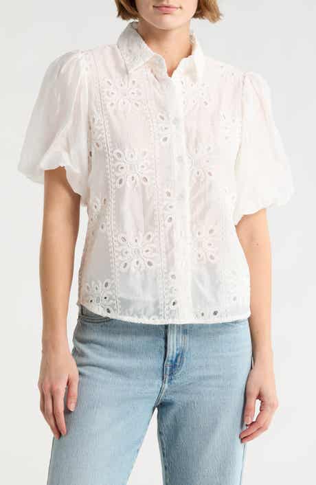 Forgotten Grace Bubble Sleeve Button Front Top