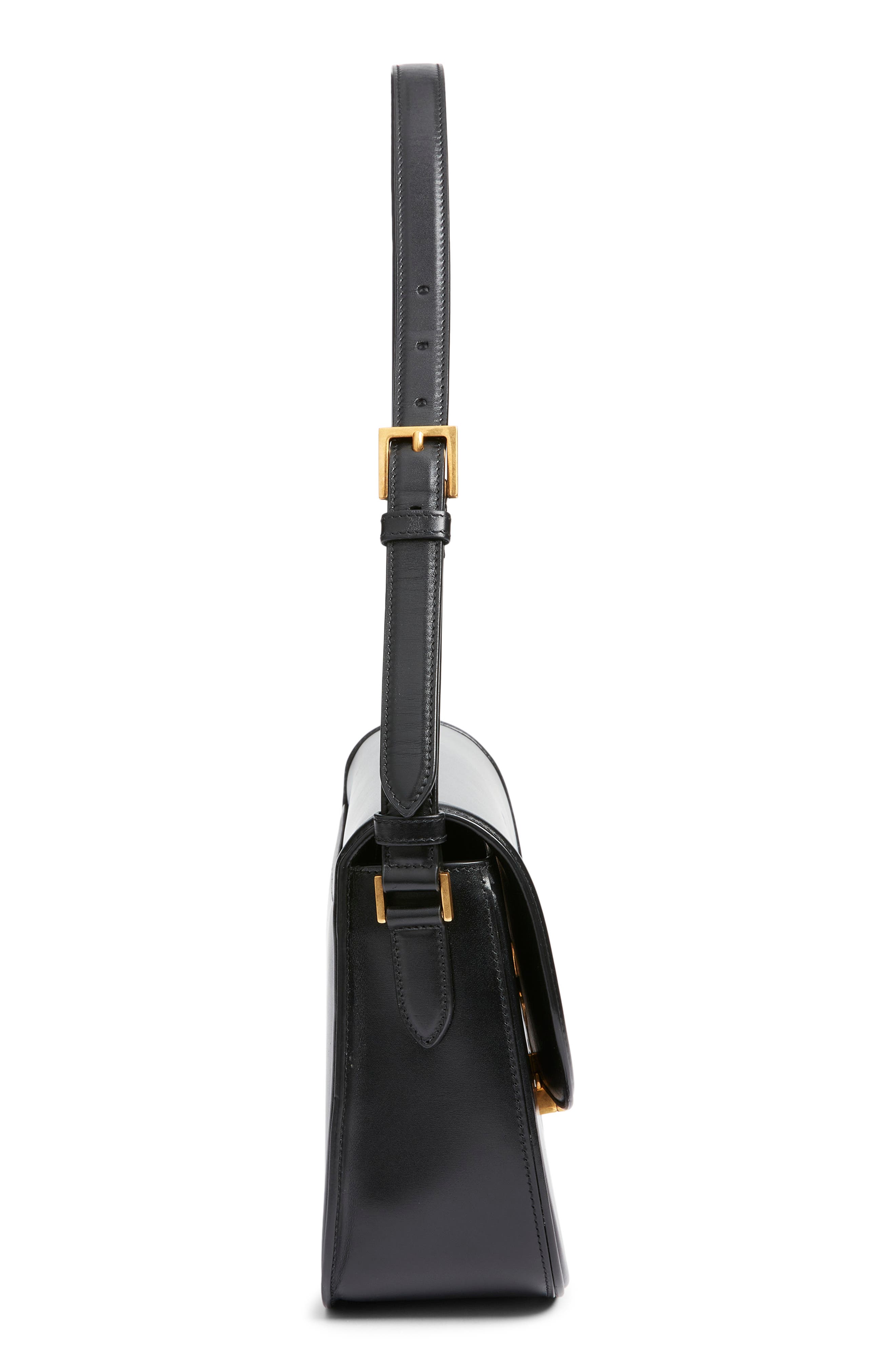 Saint Laurent Large Solferino Leather Shoulder Bag, Alternate, color, Noir