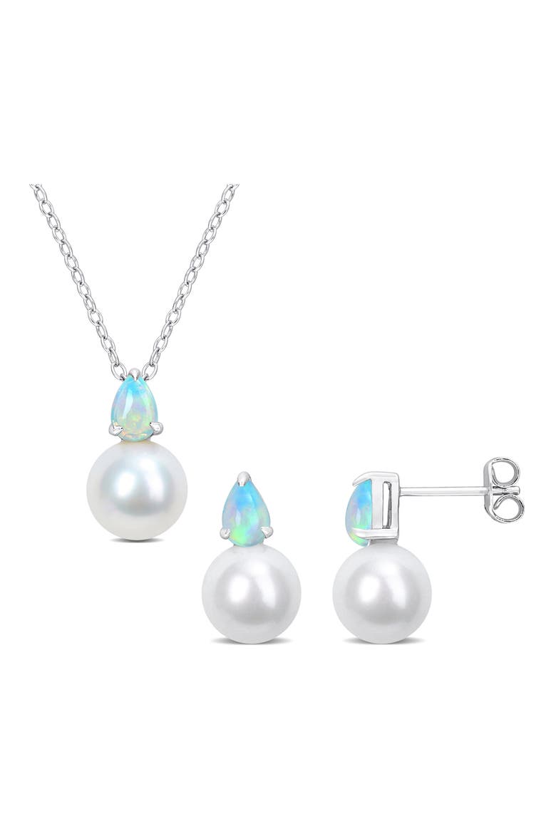 Opal & Freshwater Pearl Stud Earrings & Pendant Necklace Set, Main, color, BLUE