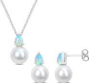 DELMAR Opal & Freshwater Pearl Stud Earrings & Pendant Necklace Set