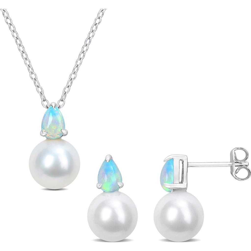 Delmar Opal & Freshwater Pearl Stud Earrings & Pendant Necklace Set