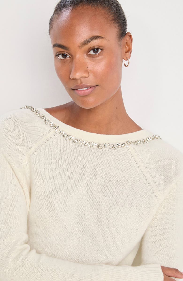 vineyard vines Rhinestone Embellished Wool Blend V-Neck Sweater, Alternate, color, Marshmallow