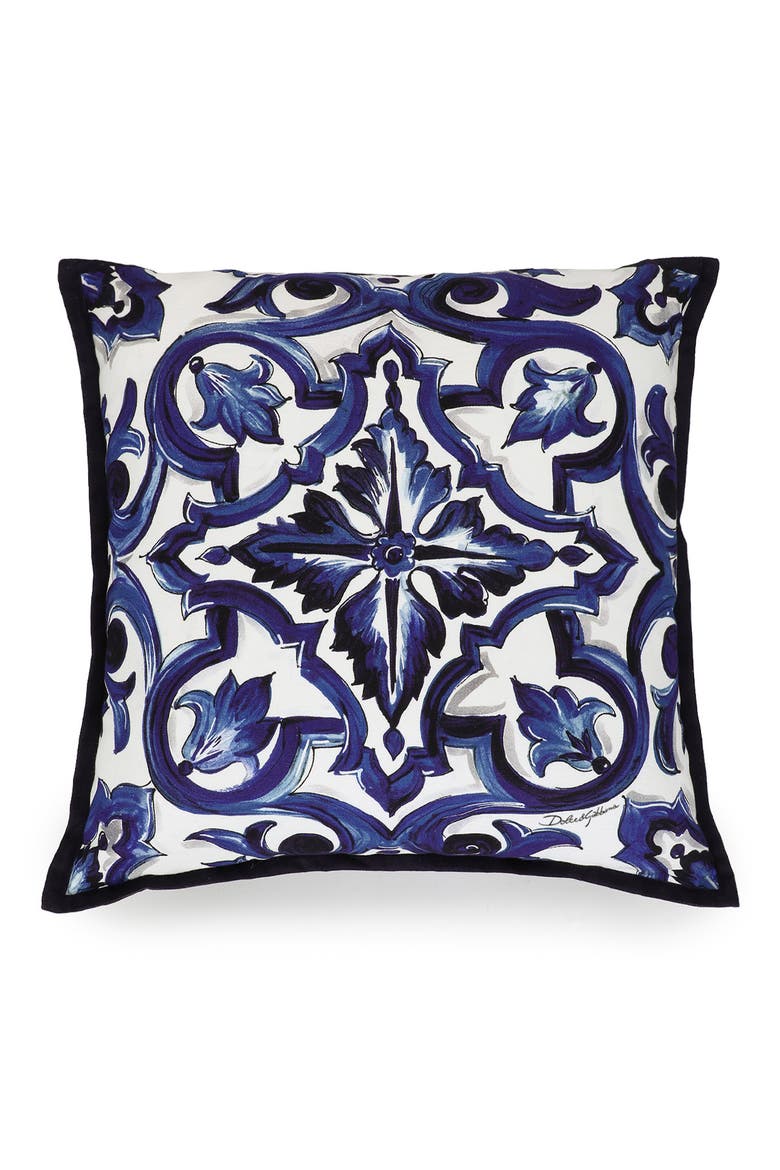 Blue Mediterraneo Canvas Cushion, Main, color, MEDIUM BLUE