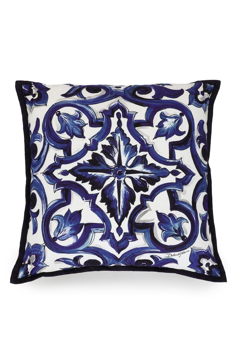 Dolce&Gabbana Blue Mediterraneo Canvas Cushion, Main, color, 