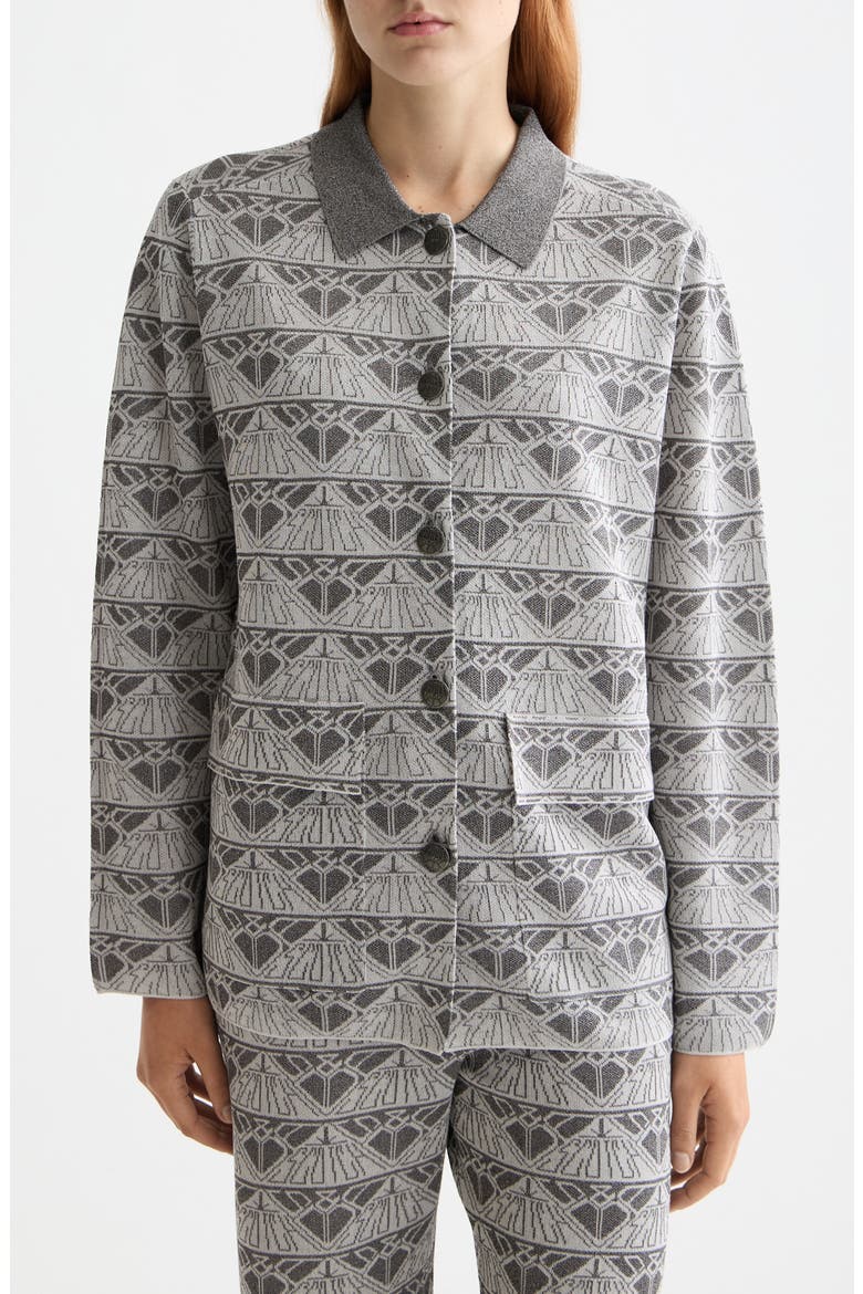 Logo Jacquard Sweater Jacket, Main, color, SILVER/ GUNMETAL