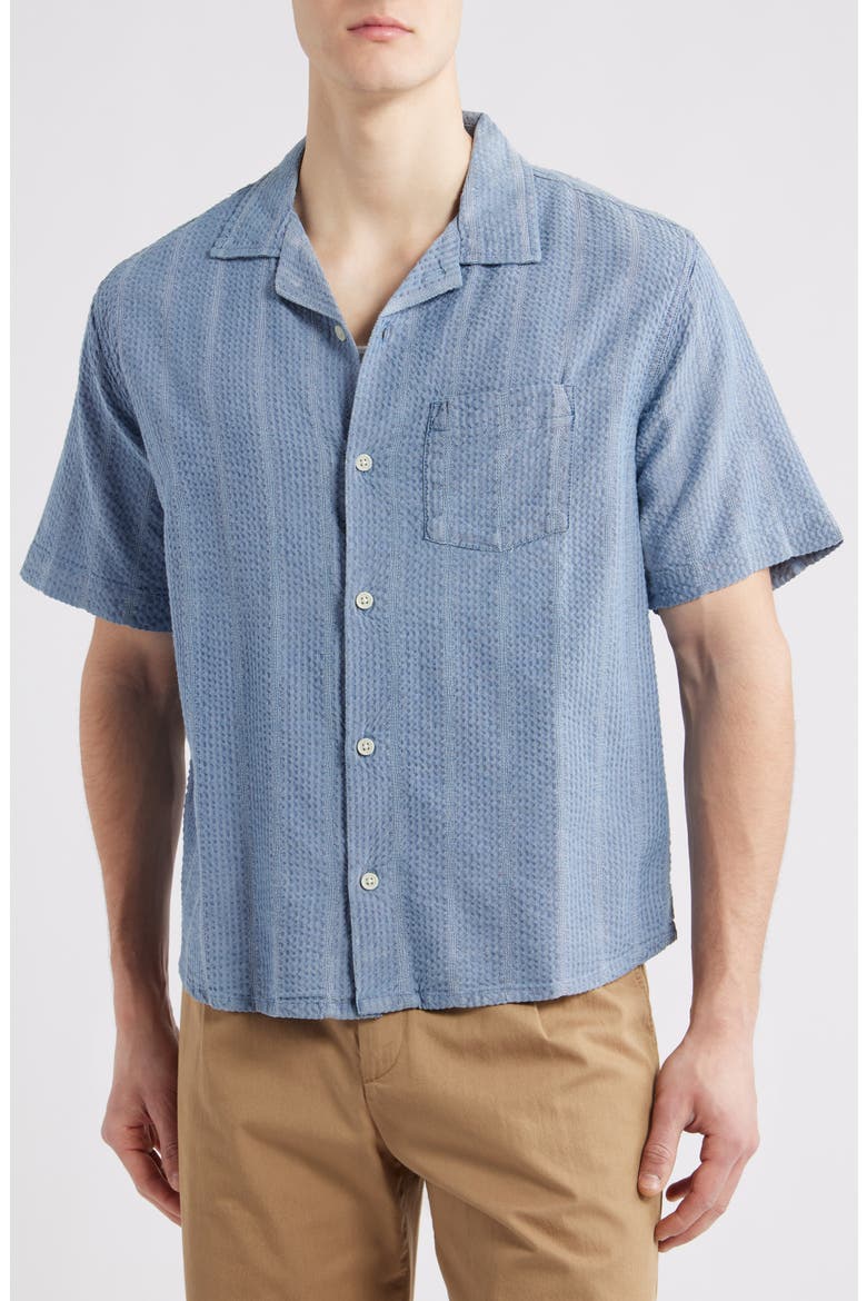 Stripe Seersucker Camp Shirt, Alternate, color, INDIGO