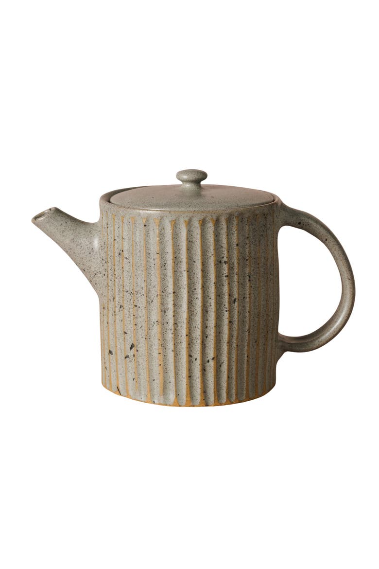 Sundara Fluted Ceramic Teapot, Main, color, Gray