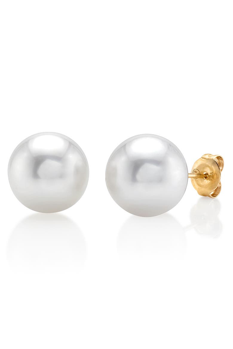 10mm South Sea Round Pearl Stud Earrings, Main, color, Yellow Gold