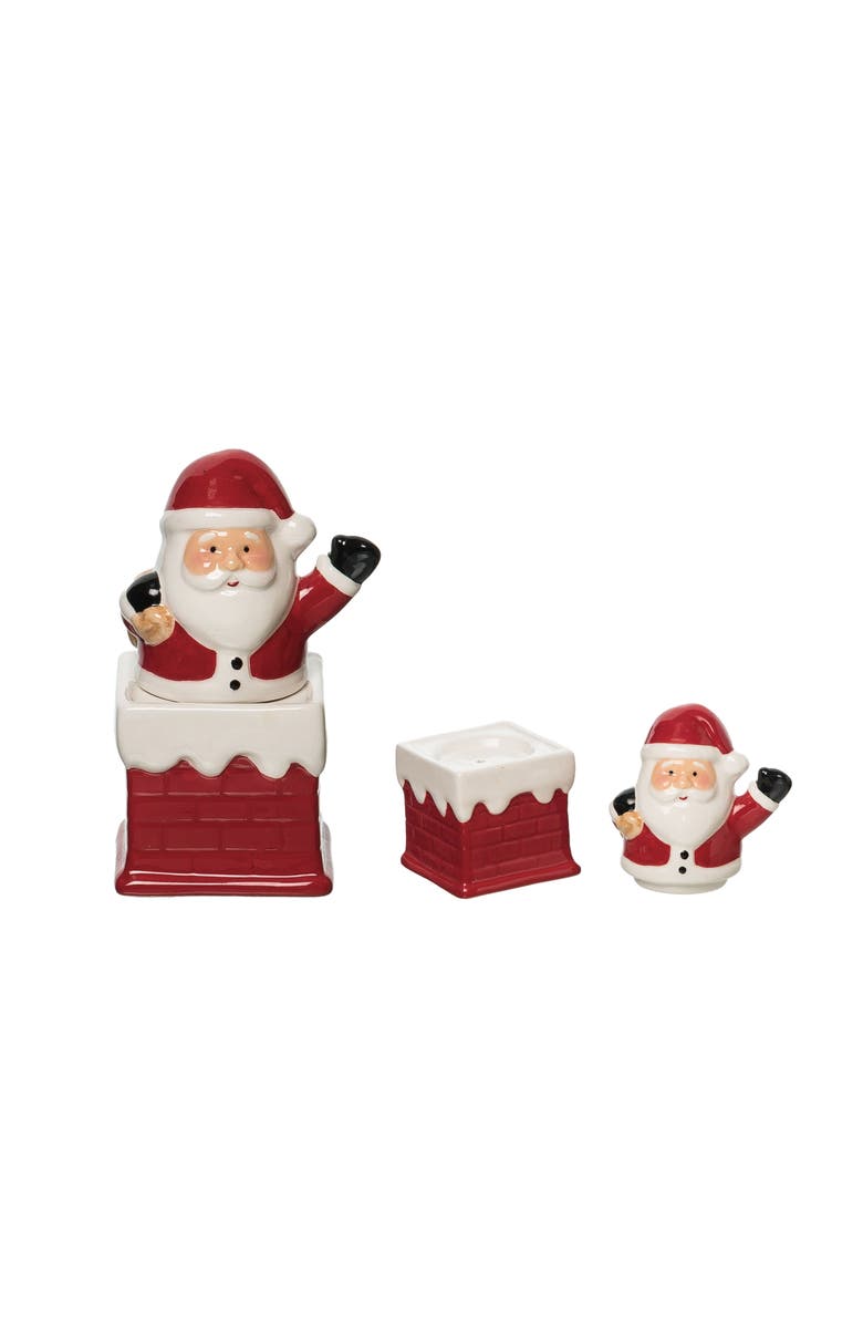 Transpac Dolomite Santa and Chimney Salt and Pepper Shaker Set Ceramic Christmas Decor, Main, color,