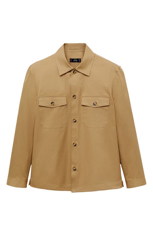 Mango Regular Fit Cotton Blend Button-up Overshirt In Medium Brown