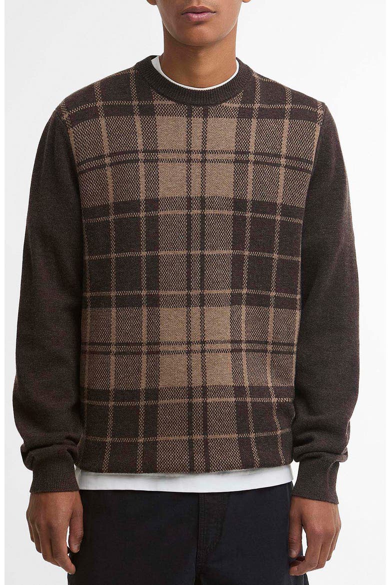 Mineral Tartan Crewneck Sweater, Main, color, PEAT